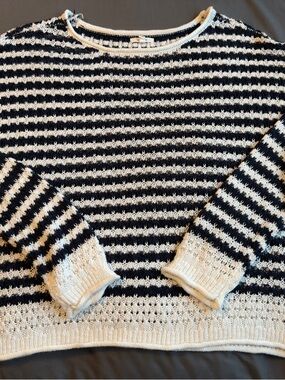 Maurices Navy and Cream Striped Open-Knit Sweater